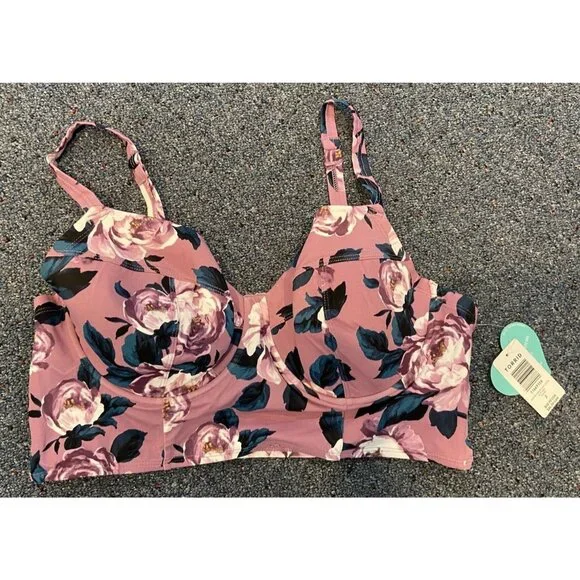 NWT Torrid Vixen Bikini Top Bathing Suit Lavender Teal Floral Underwire 2 2X New - Picture 1 of 6